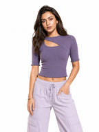Ribbed Front Cut Out Lettuce Hem Top
