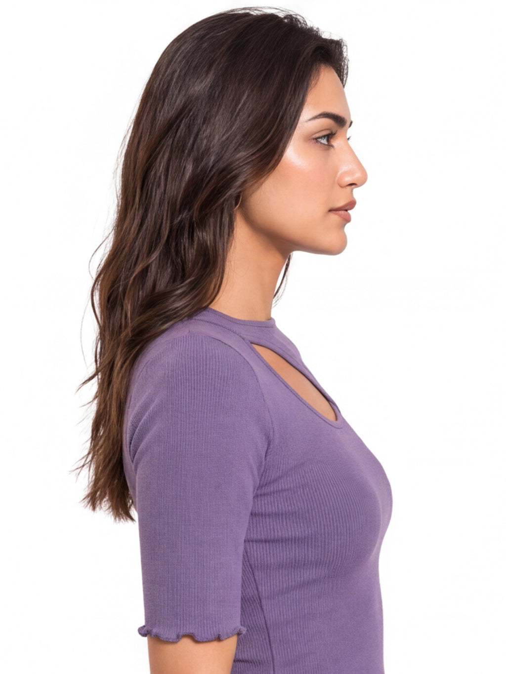 Ribbed Front Cut Out Lettuce Hem Top