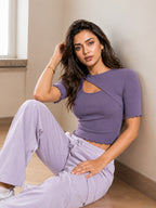 Ribbed Front Cut Out Lettuce Hem Top