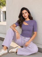 Ribbed Front Cut Out Lettuce Hem Top
