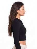 Ribbed Full Sleeve Crop Polo