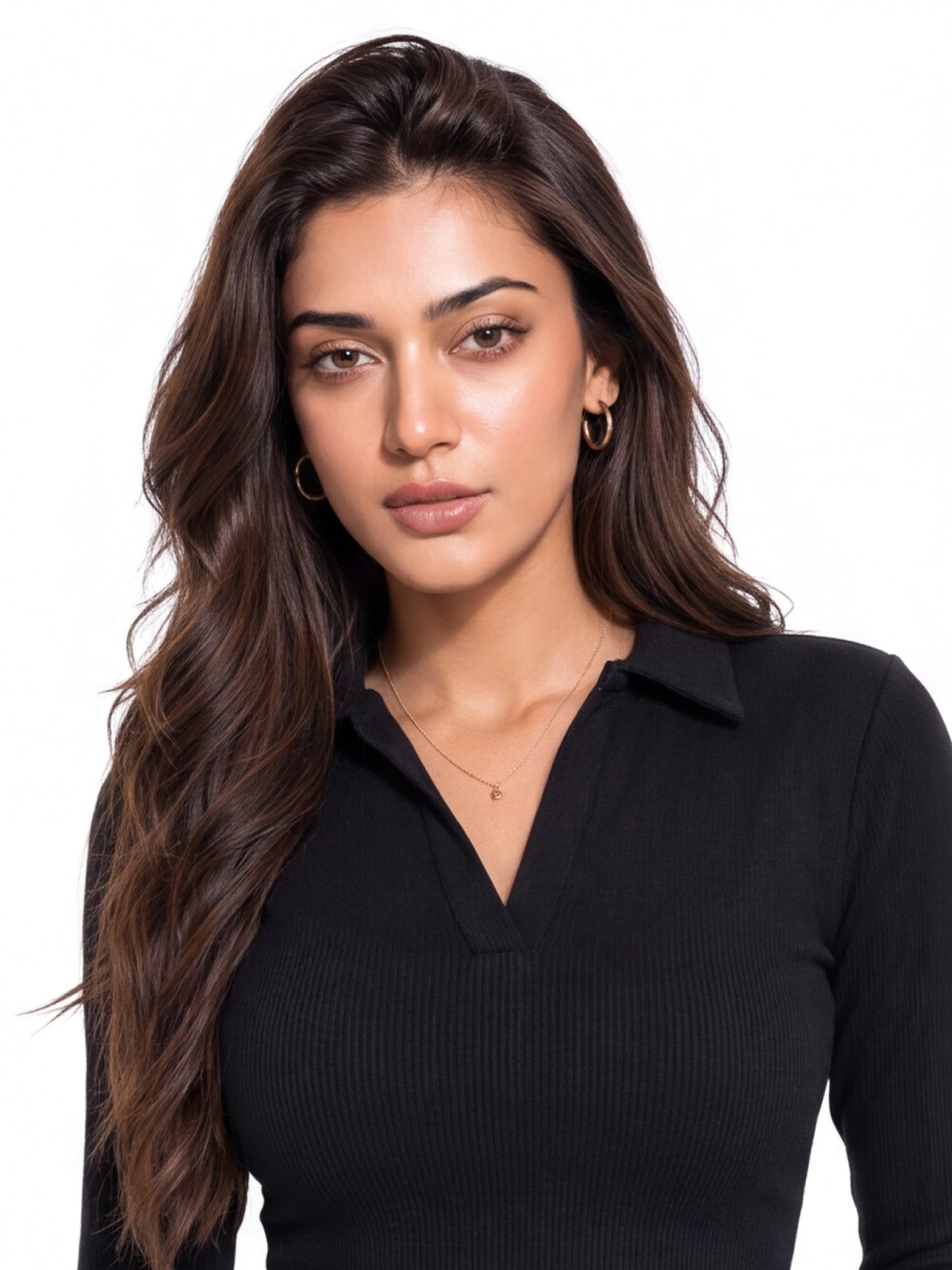 Ribbed Full Sleeve Crop Polo