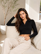 Ribbed Full Sleeve Crop Polo