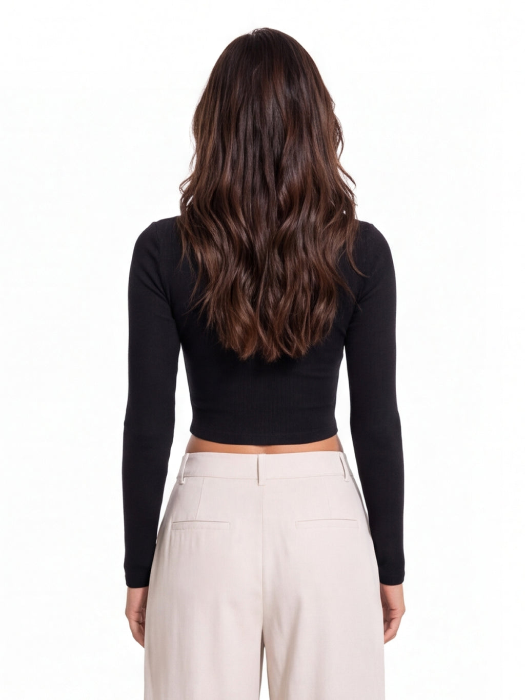 Ribbed Full Sleeve Front Button Crop Top
