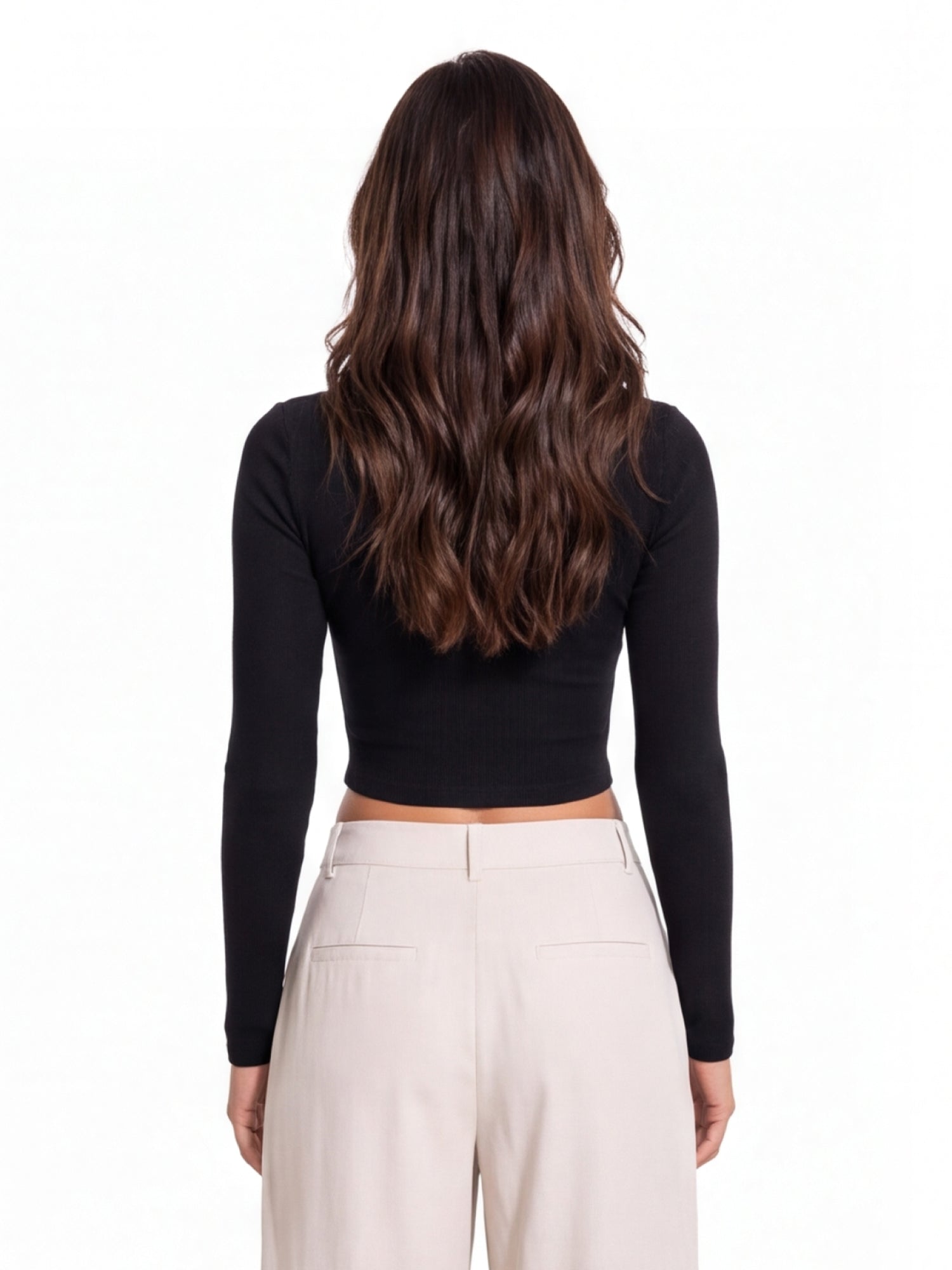 Ribbed Full Sleeve Front Button Crop Top