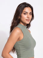 Ribbed High Neck Crop Tank Top