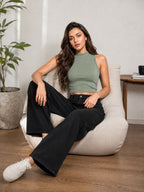 Ribbed High Neck Crop Tank Top