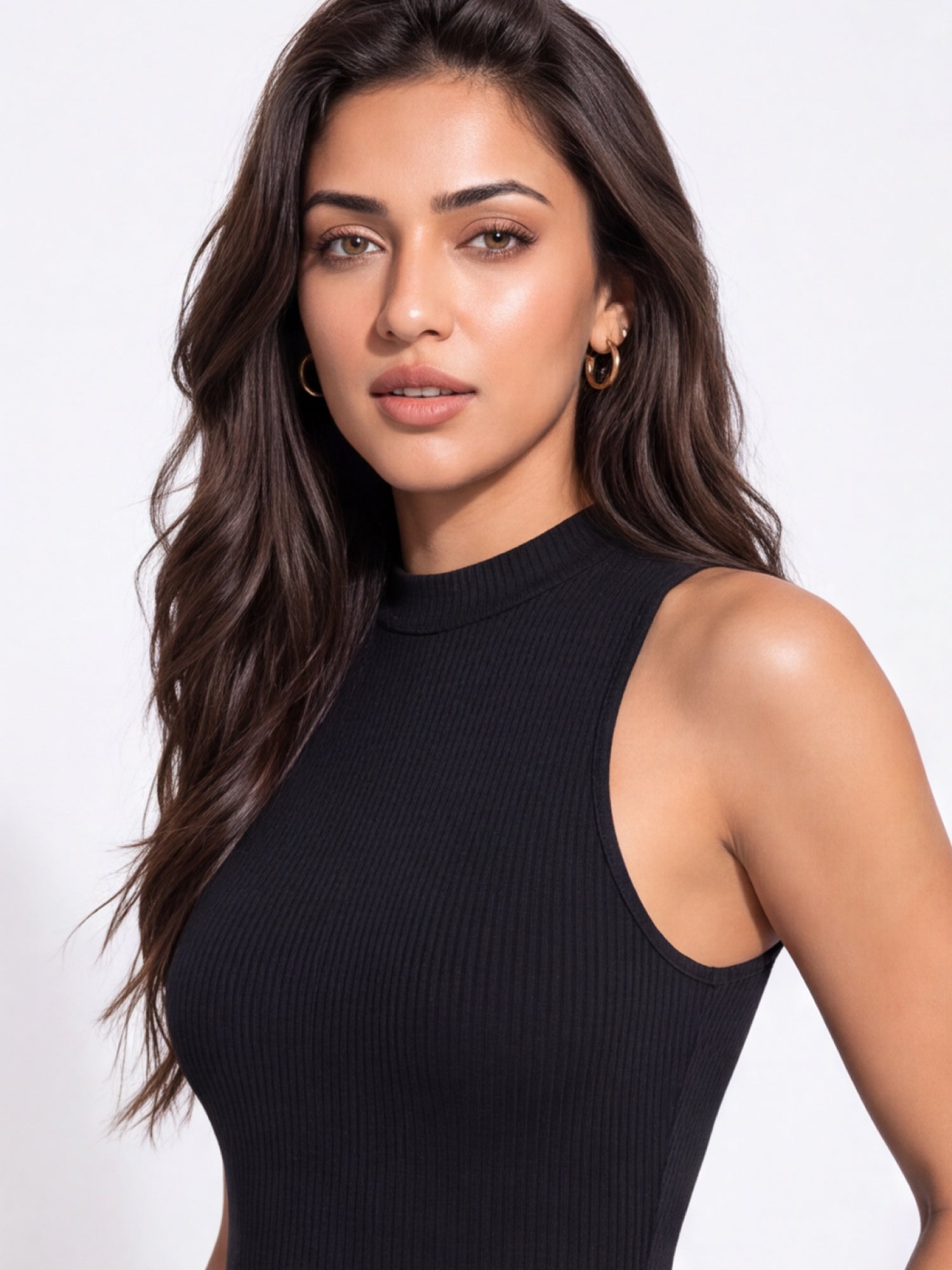Ribbed High Neck Sleeveless Dress