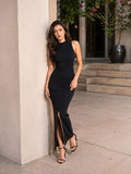 Ribbed High Neck Sleeveless Dress
