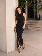 Ribbed High Neck Sleeveless Dress