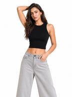 Ribbed Round Neck Crop Tank Top