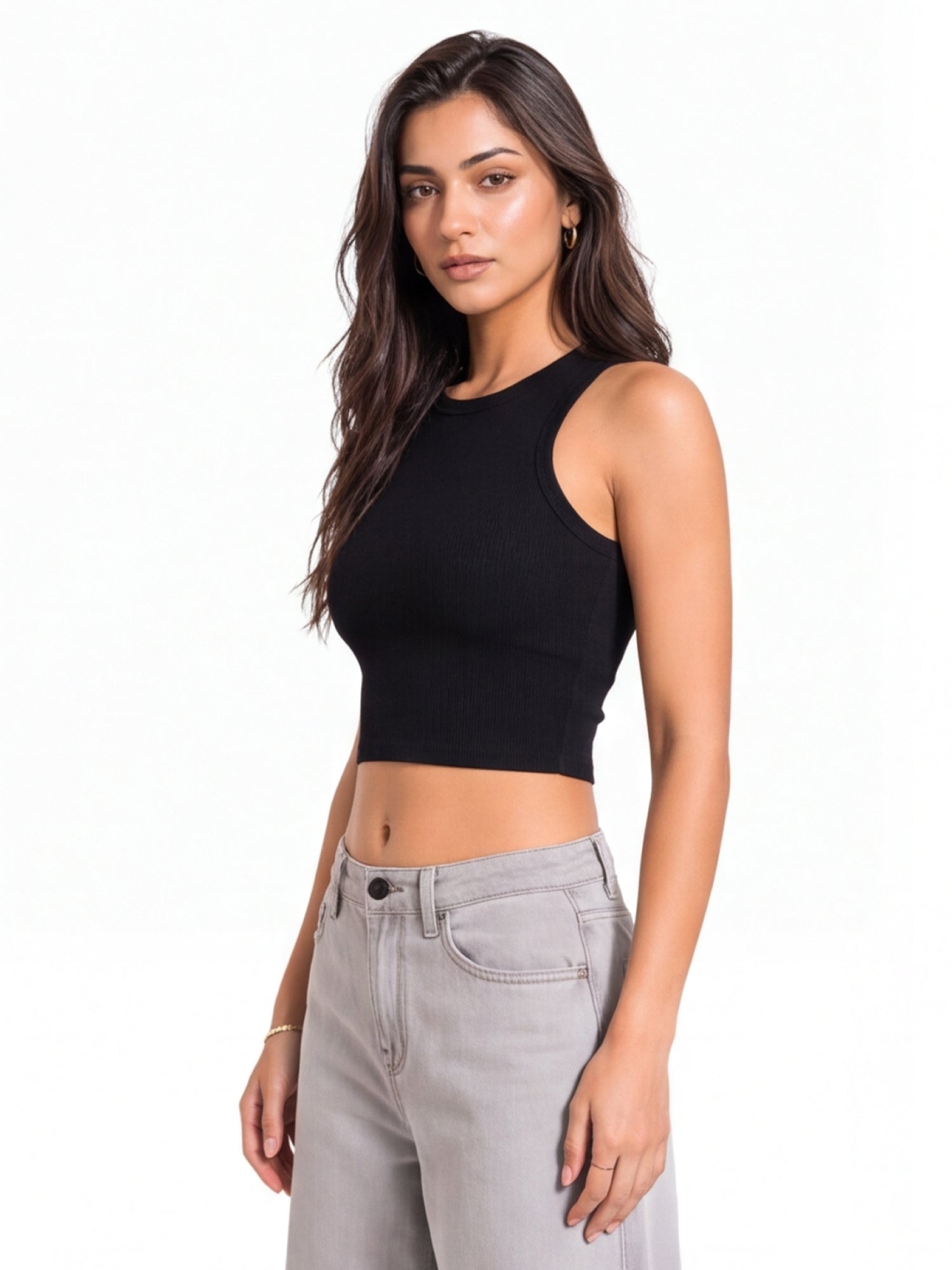 Ribbed Round Neck Crop Tank Top