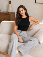 Ribbed Round Neck Crop Tank Top