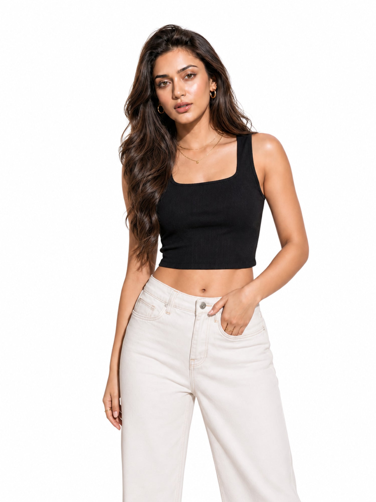 Ribbed Square Neck Crop Tank Top