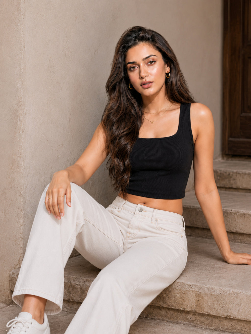 Ribbed Square Neck Crop Tank Top