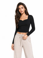 Ribbed Sweetheart Neck Full Sleeve Top