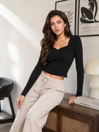 Ribbed Sweetheart Neck Full Sleeve Top