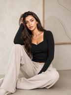 Ribbed Sweetheart Neck Full Sleeve Top