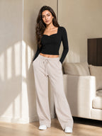 Ribbed Sweetheart Neck Full Sleeve Top