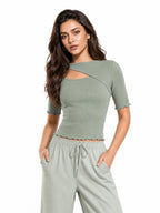 Ribbed Front Cut Out Lettuce Hem Top