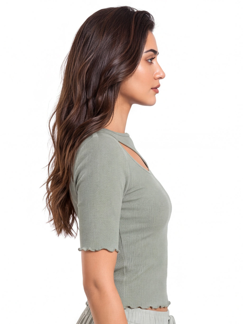 Ribbed Front Cut Out Lettuce Hem Top