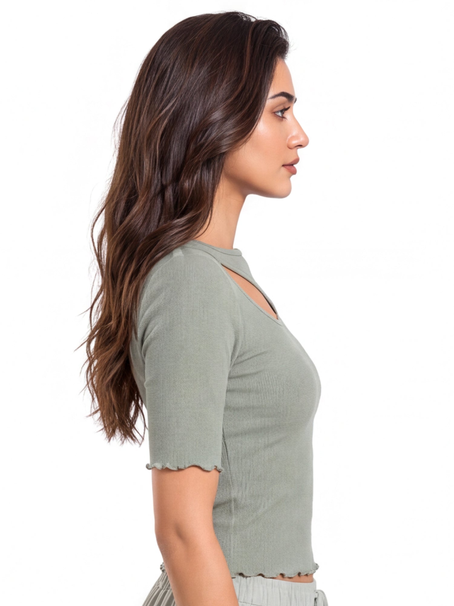 Ribbed Front Cut Out Lettuce Hem Top