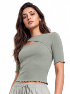 Ribbed Front Cut Out Lettuce Hem Top