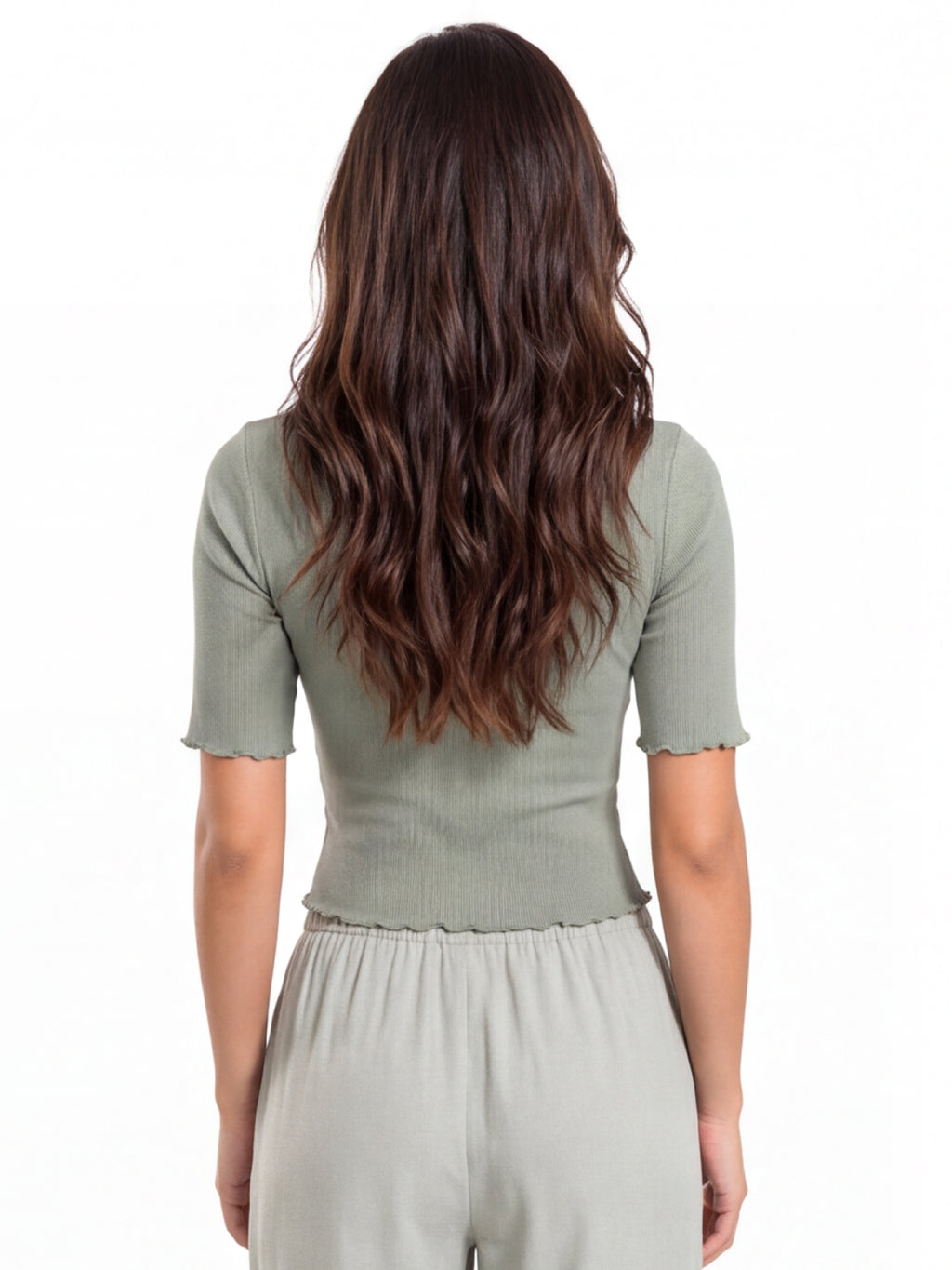 Ribbed Front Cut Out Lettuce Hem Top
