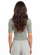 Ribbed Front Cut Out Lettuce Hem Top