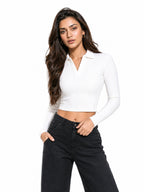 Ribbed Full Sleeve Crop Polo