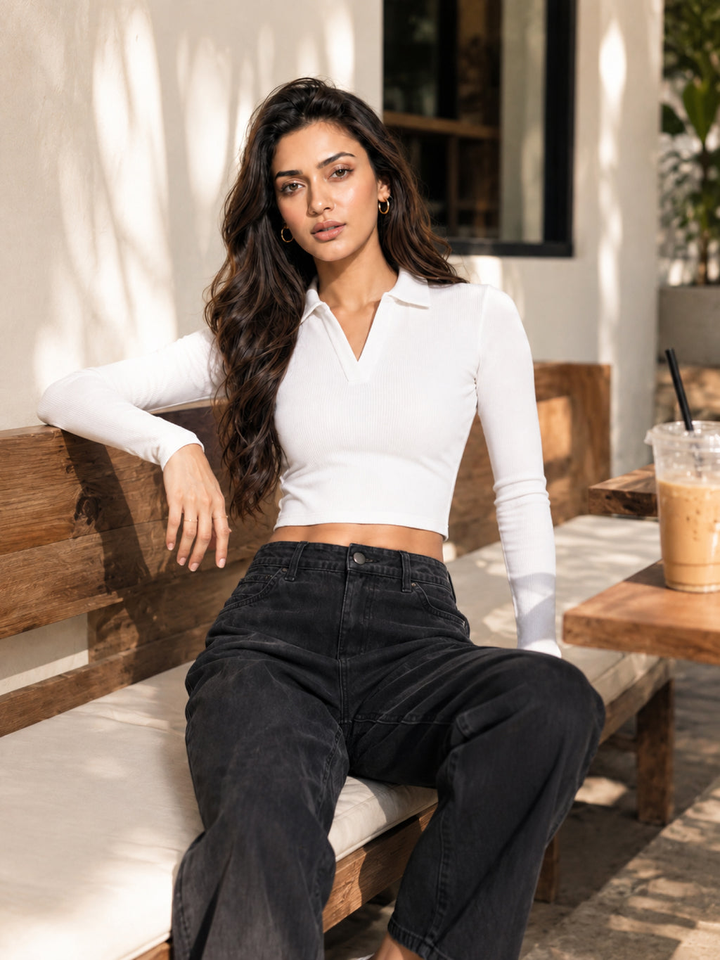 Ribbed Full Sleeve Crop Polo
