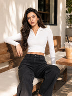 Ribbed Full Sleeve Crop Polo