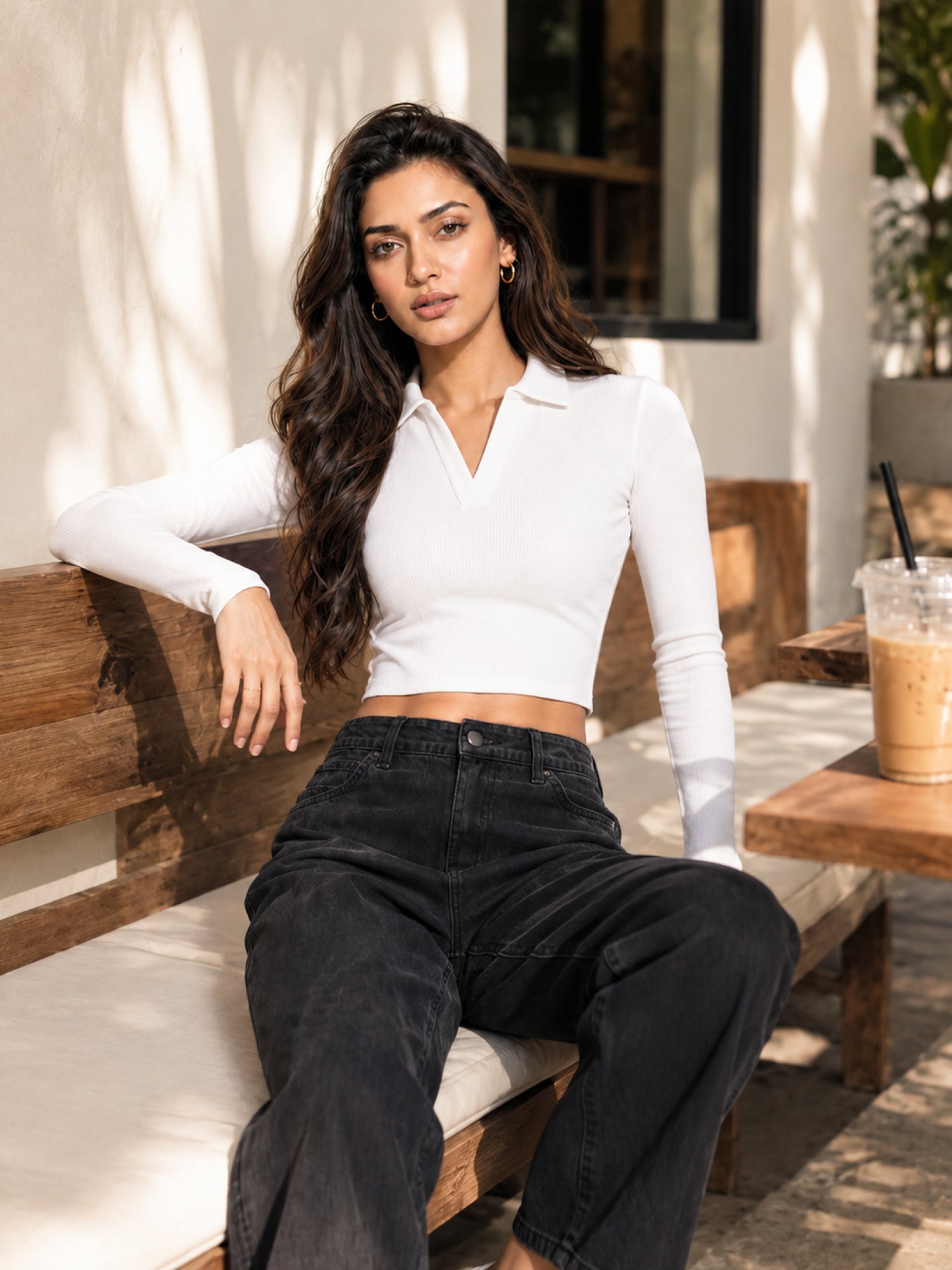 Ribbed Full Sleeve Crop Polo