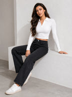 Ribbed Full Sleeve Crop Polo
