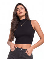 Ribbed High Neck Crop Tank Top