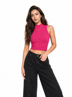 Ribbed High Neck Crop Tank Top