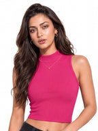 Ribbed High Neck Crop Tank Top