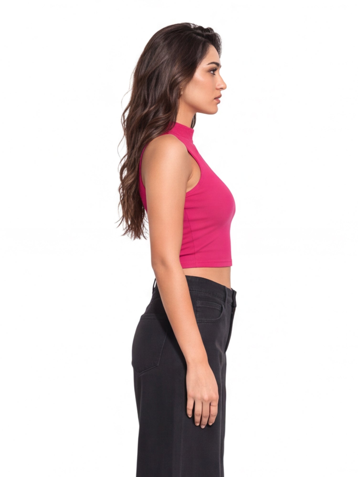 Ribbed High Neck Crop Tank Top