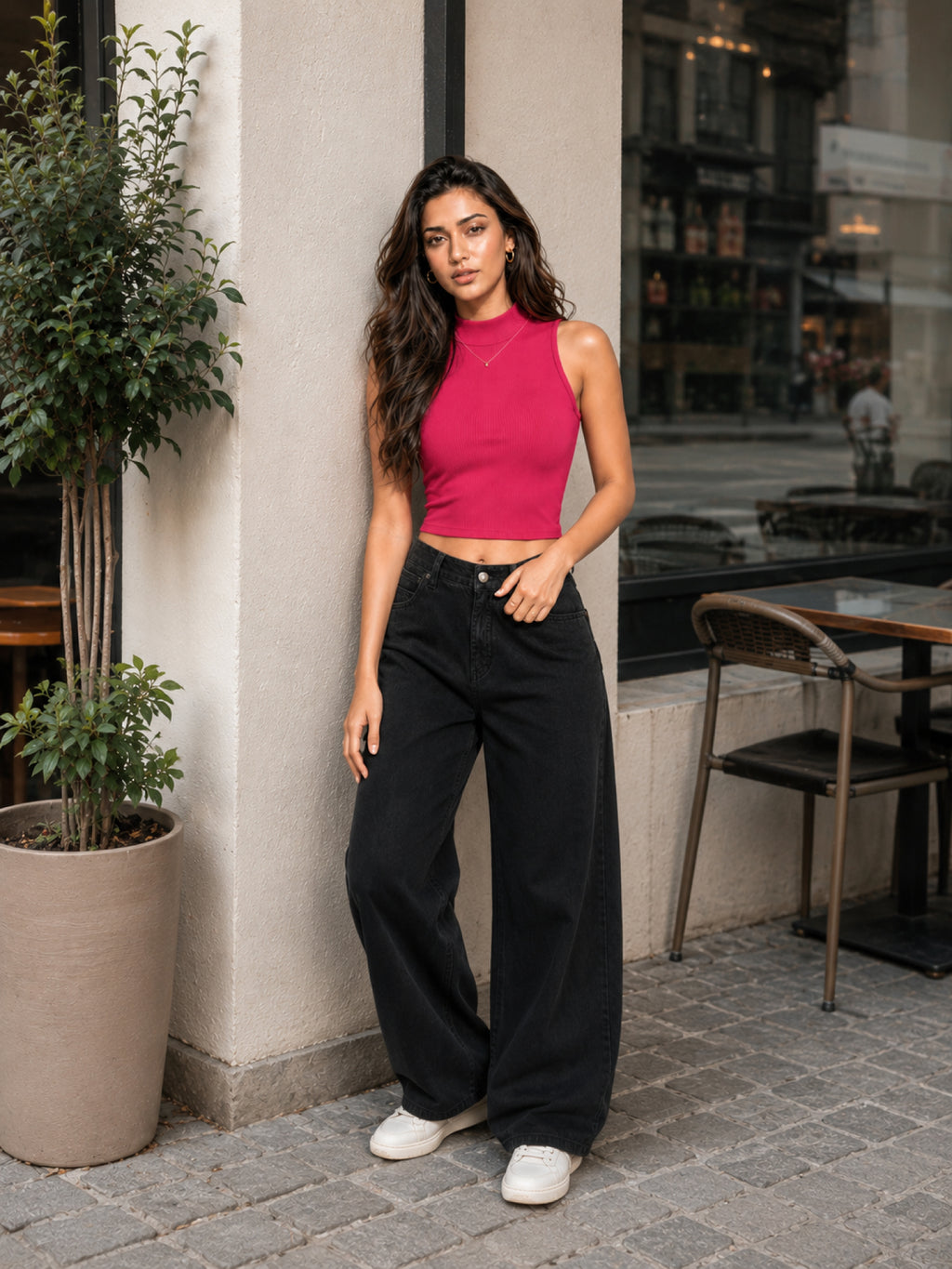 Ribbed High Neck Crop Tank Top
