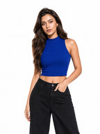 Ribbed High Neck Crop Tank Top
