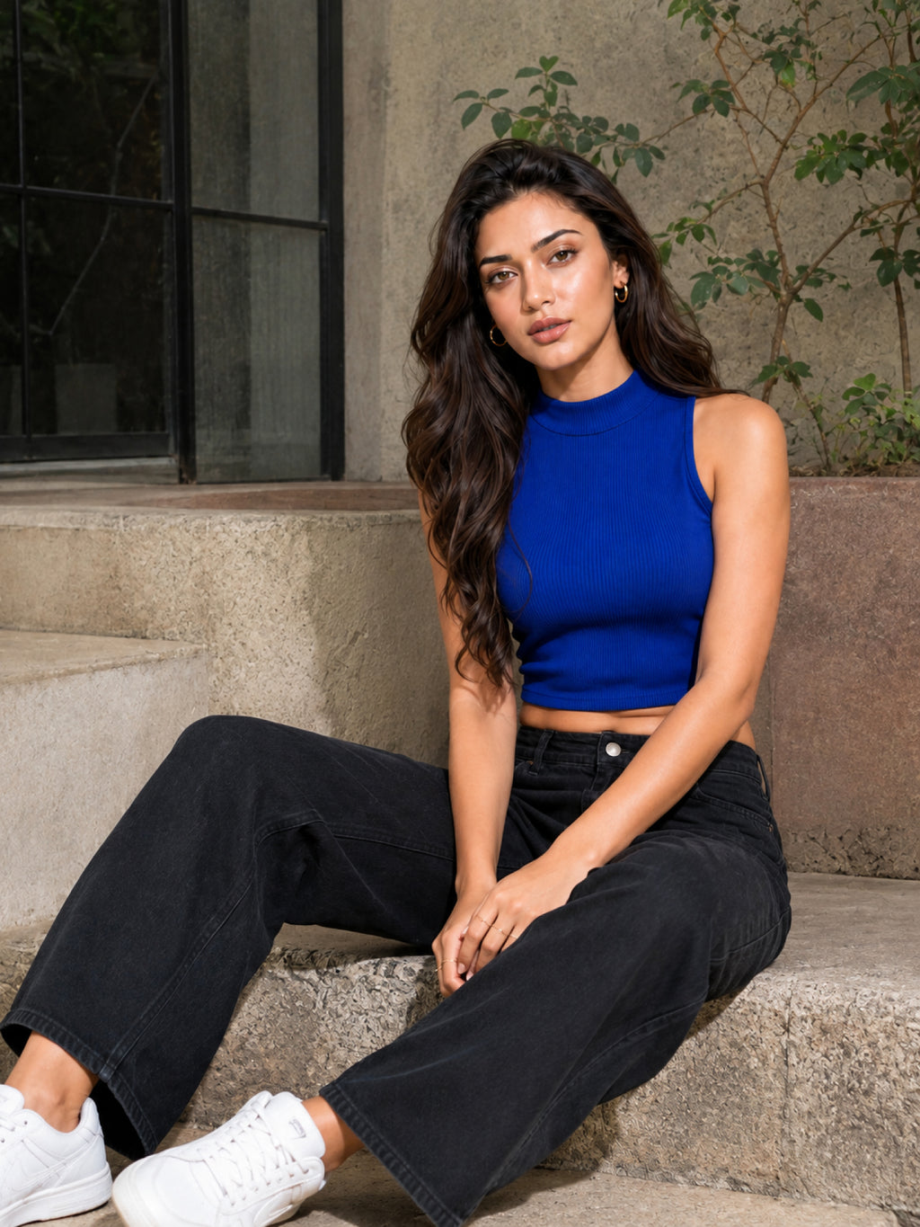 Ribbed High Neck Crop Tank Top