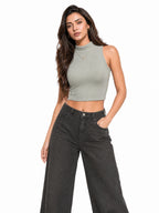 Ribbed High Neck Crop Tank Top