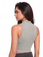 Ribbed High Neck Crop Tank Top