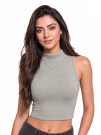 Ribbed High Neck Crop Tank Top