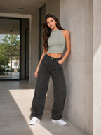 Ribbed High Neck Crop Tank Top