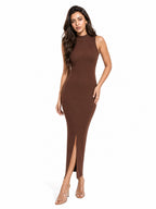 Ribbed High Neck Sleeveless Dress