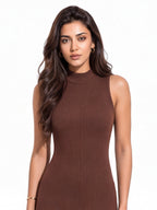 Ribbed High Neck Sleeveless Dress