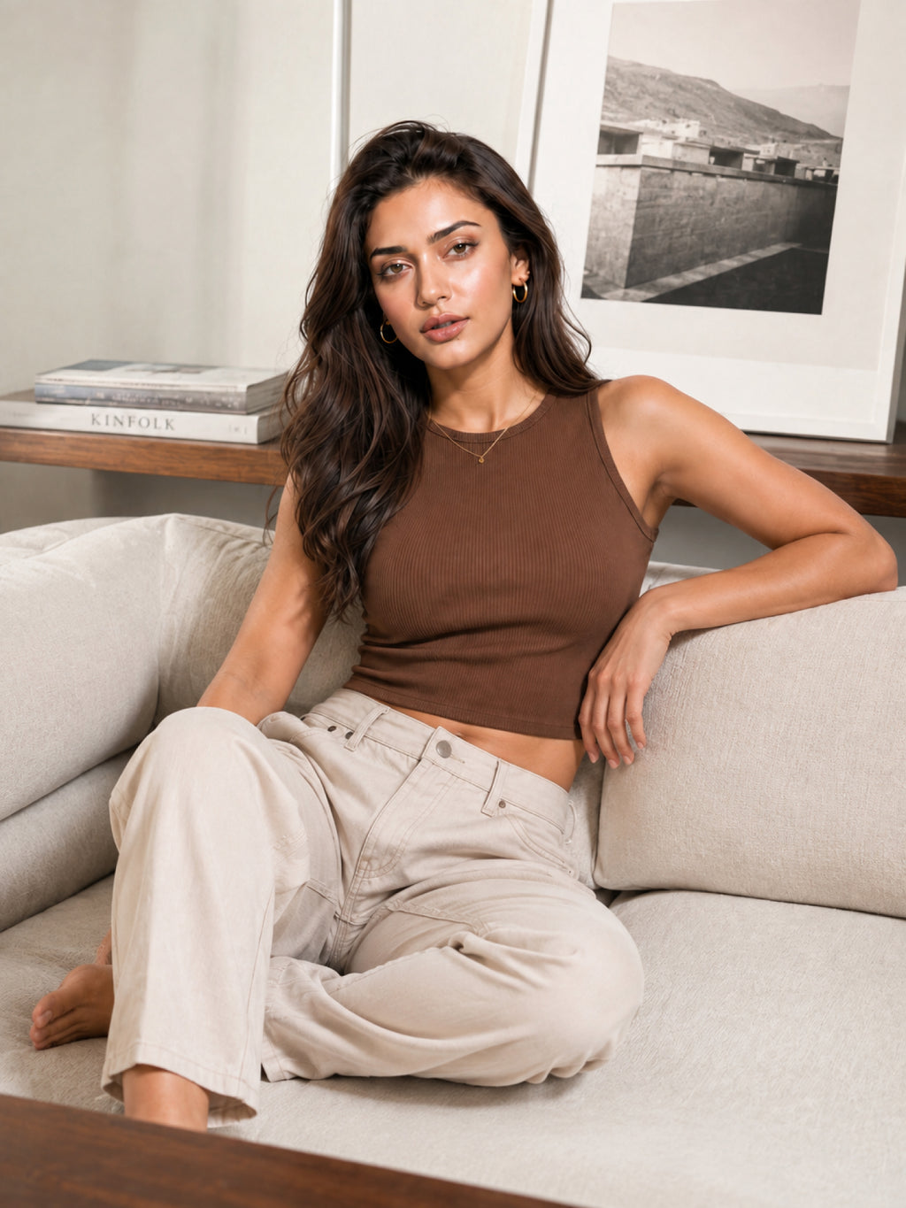 Ribbed Round Neck Crop Tank Top