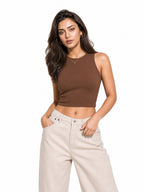 Ribbed Round Neck Crop Tank Top