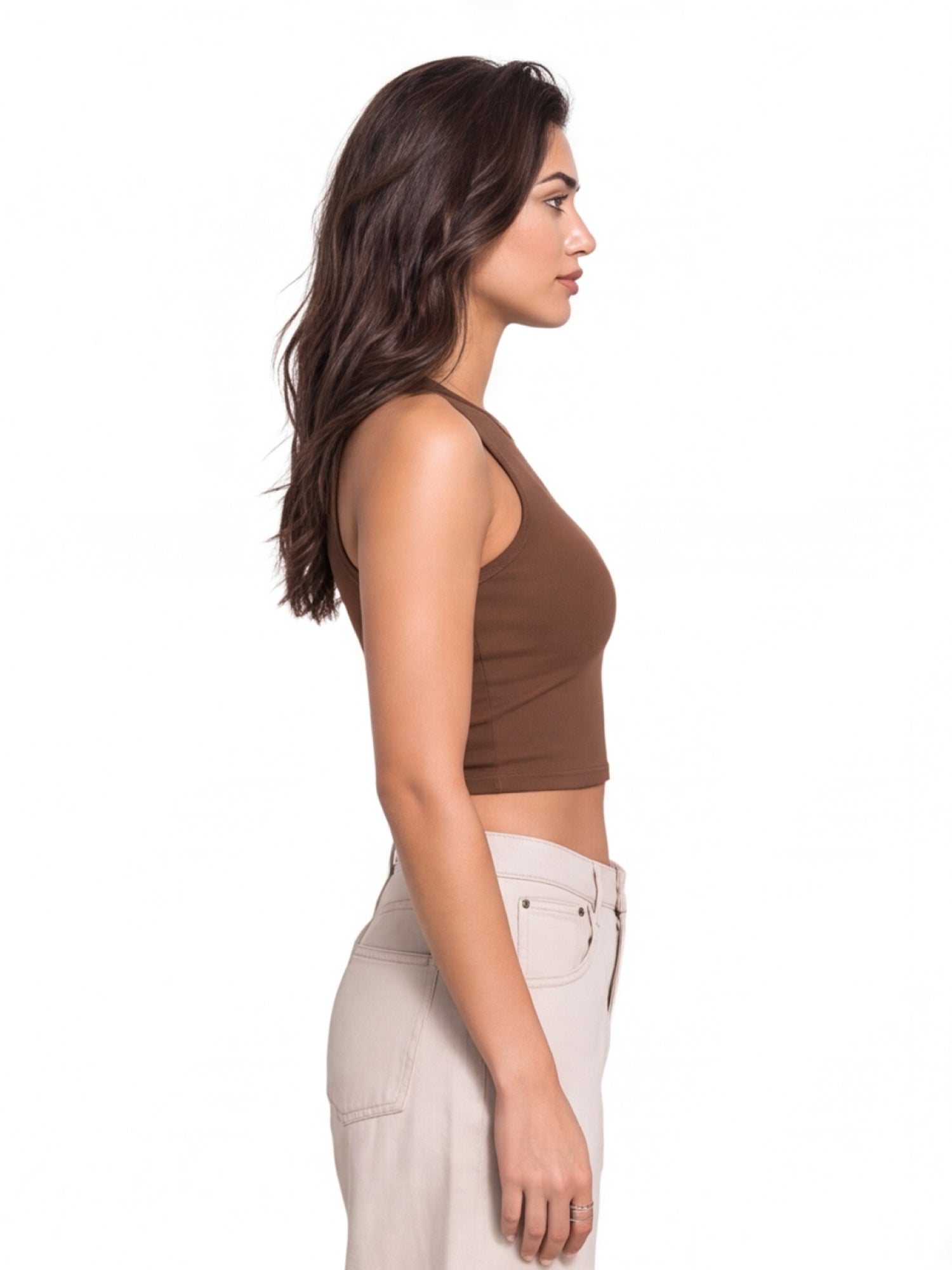 Ribbed Round Neck Crop Tank Top